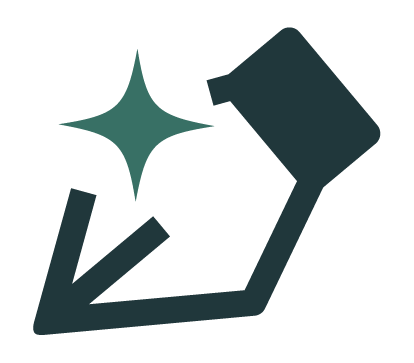 The outline of a pen tool with a teal green sparkle