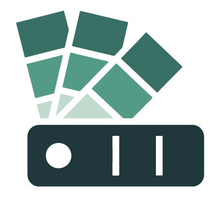 The outline of a color swatch book with various shades of green